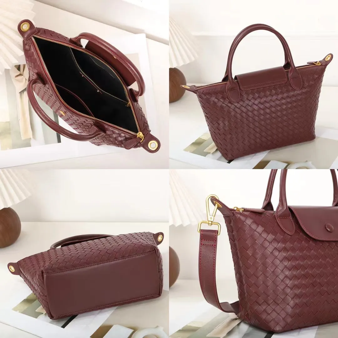 Luxurious Lambskin Leather Handwoven Shoulder Bag | Top Handle Designer Bag