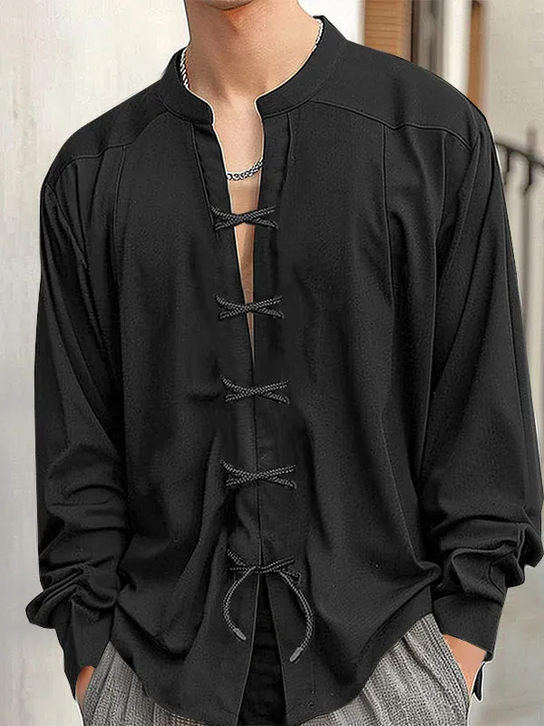 Mens Deep V Neck Long Sleeve Shirt SKUK74240