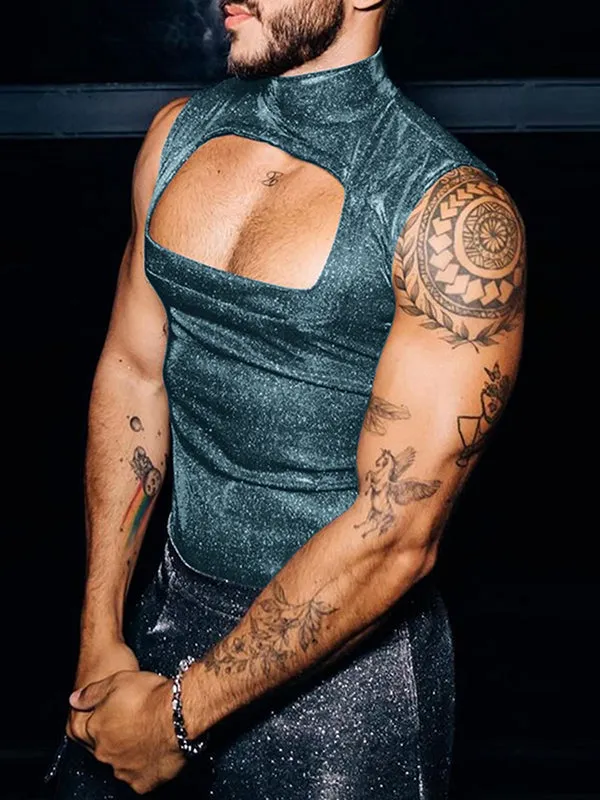 Mens Glitter Cutout See Through Sleeveless Vest SKUK55963