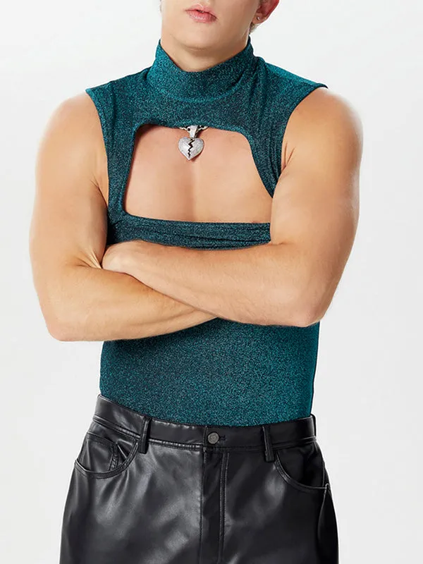 Mens Glitter Cutout See Through Sleeveless Vest SKUK55963