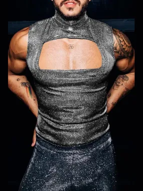 Mens Glitter Cutout See Through Sleeveless Vest SKUK55963