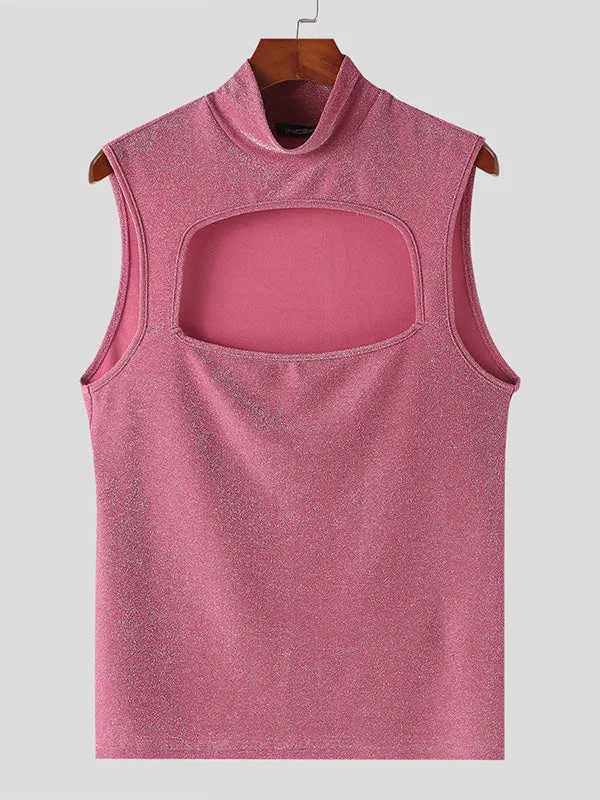 Mens Glitter Cutout See Through Sleeveless Vest SKUK55963