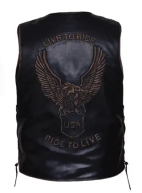 Mens Traditional VINTAGE Brown Vest with Eagle