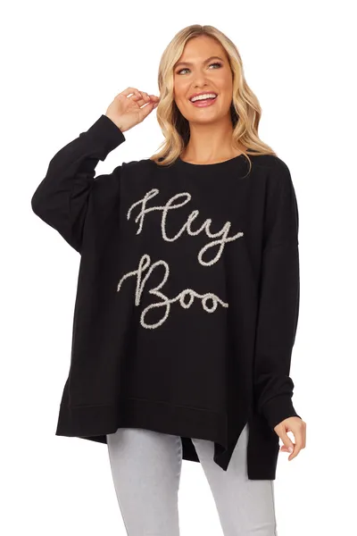 Mudpie Hey Boo Sparkle Sweatshirt