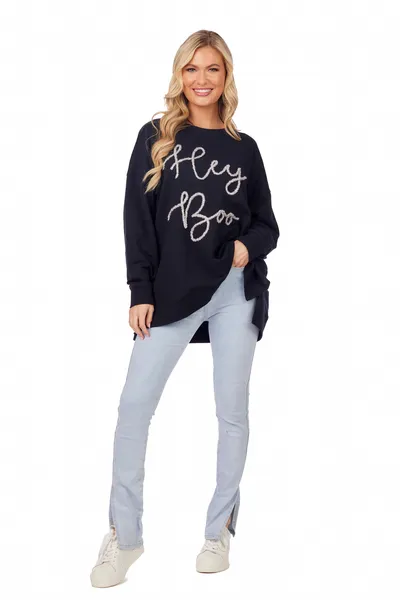 Mudpie Hey Boo Sparkle Sweatshirt