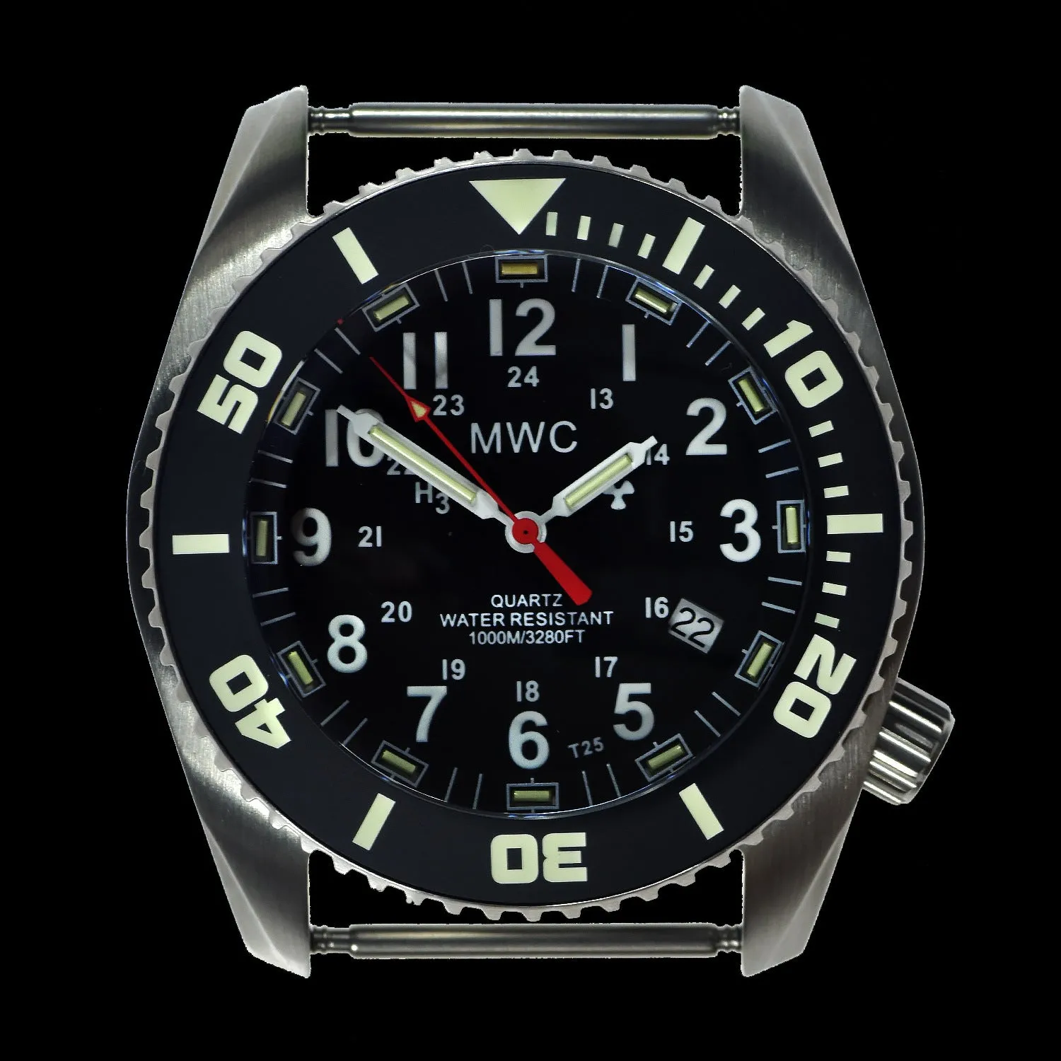 MWC "Depthmaster" 100atm / 3,280ft / 1000m Water Resistant Military Divers Watch in a Stainless Steel Case with GTLS and Helium Valve (10 Year Battery Life)