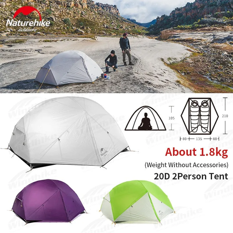 NatureHike Mongar Camping Tent - Ultralight 2-Person 20D Nylon Silicone Outdoor Hiking Tent with Free Tent Footprint