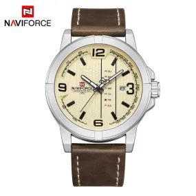 NAVIFORCE Mens Fashion Watches Quartz Waterproof Leather Strap Day and Date Wristwatches NF9177