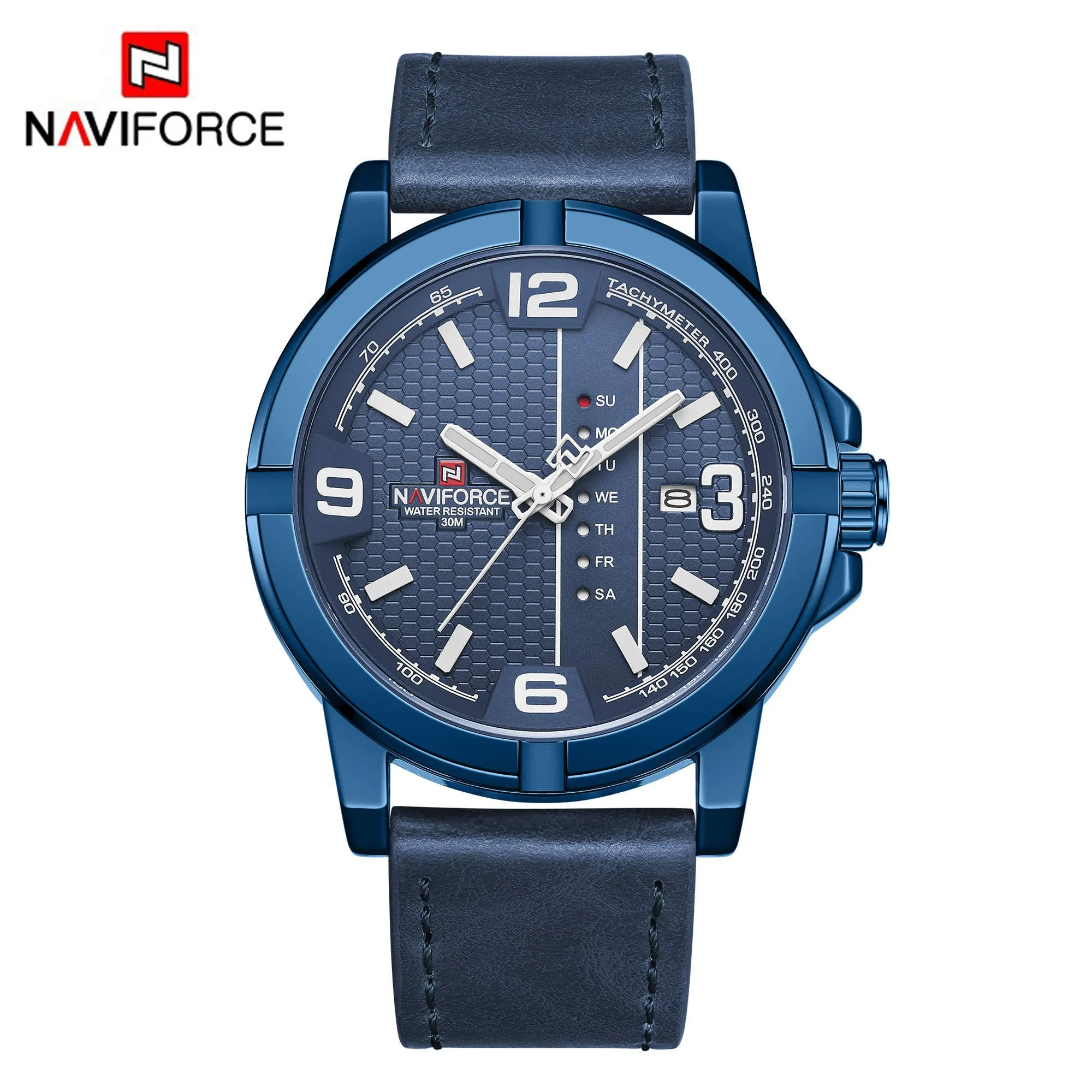 NAVIFORCE Mens Fashion Watches Quartz Waterproof Leather Strap Day and Date Wristwatches NF9177