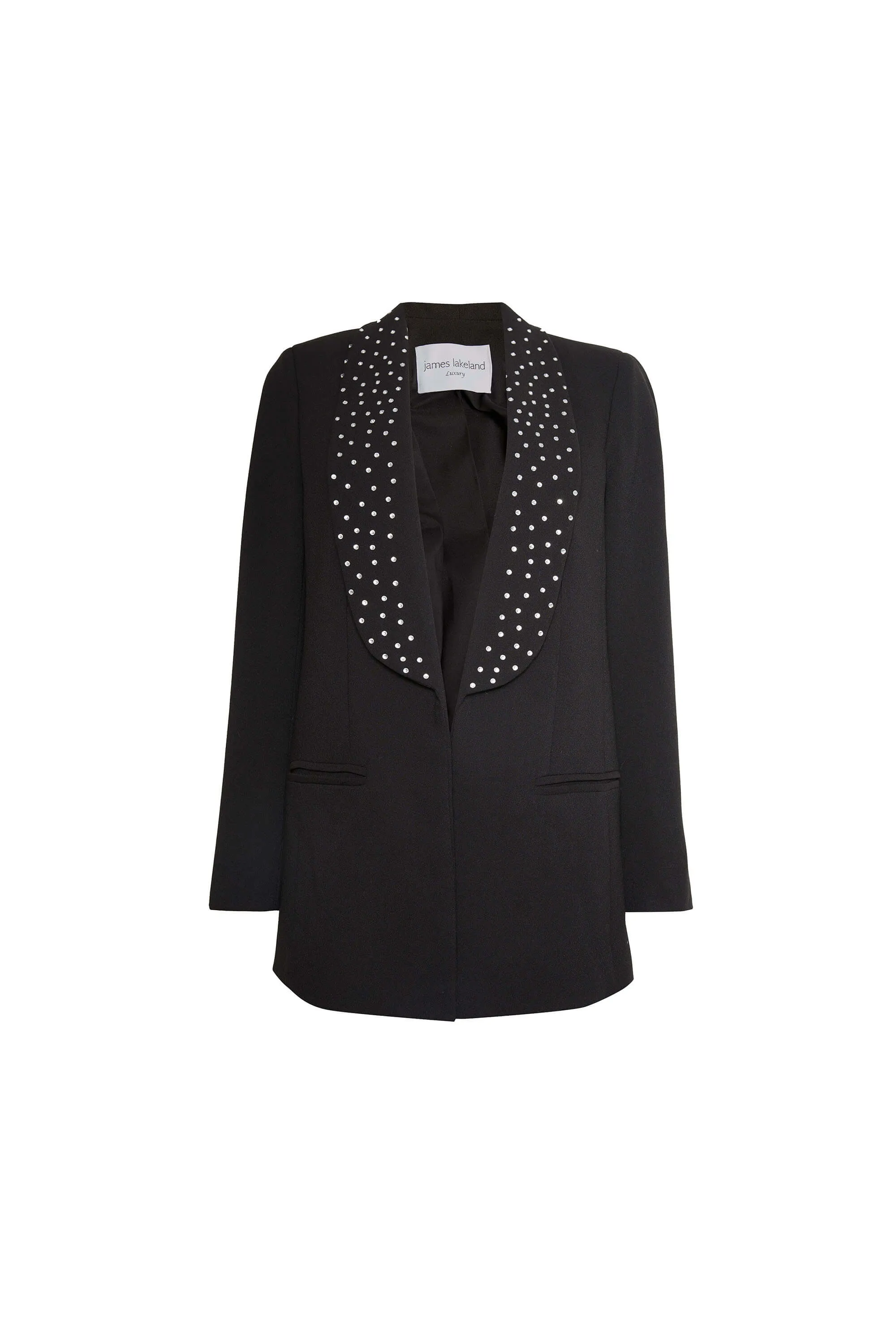 Rhinestone Shawl Lapel Jacket Black