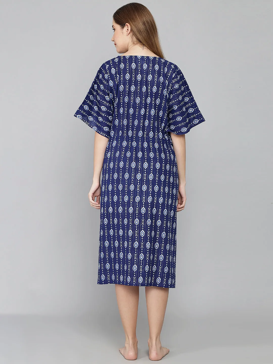 Royal Blue Batik Print Cotton Kaftan