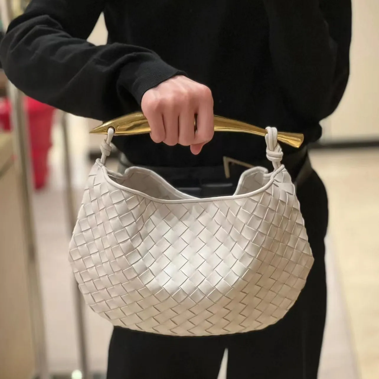 Sardine Top Handle Bag Lambskin Leather Bag Knotted Intrecciato Woven Handbag, Daily Fashion Lady Designer Bag, Clutch bag, Evening Bag