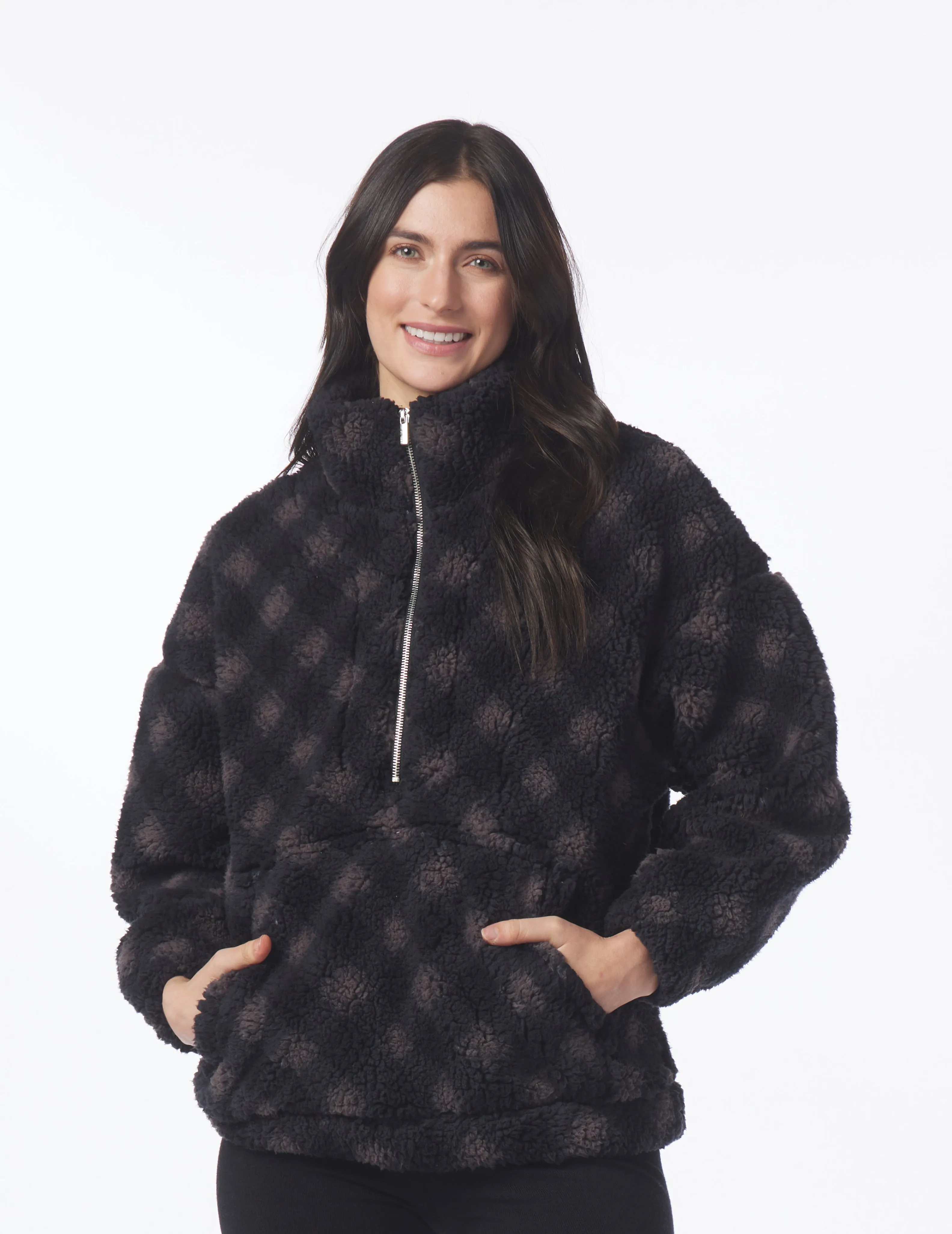 Sherpa Quarter Zip: Black Buffalo Plaid