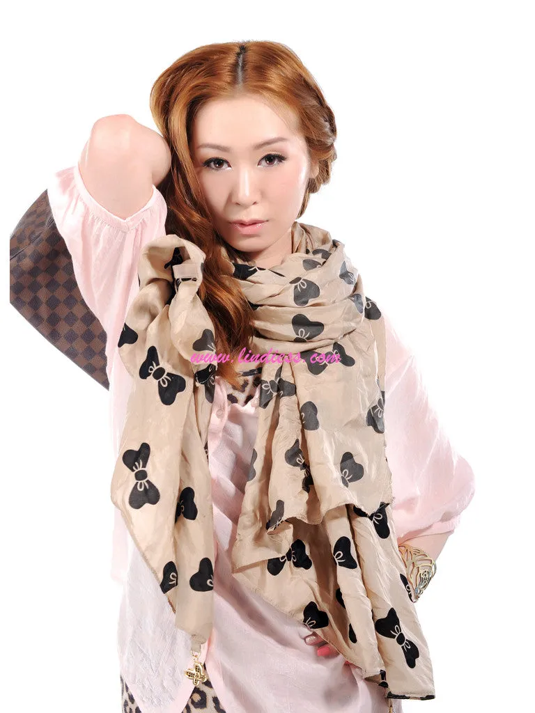 SILK BOWS SCARF - ASH KHAKI