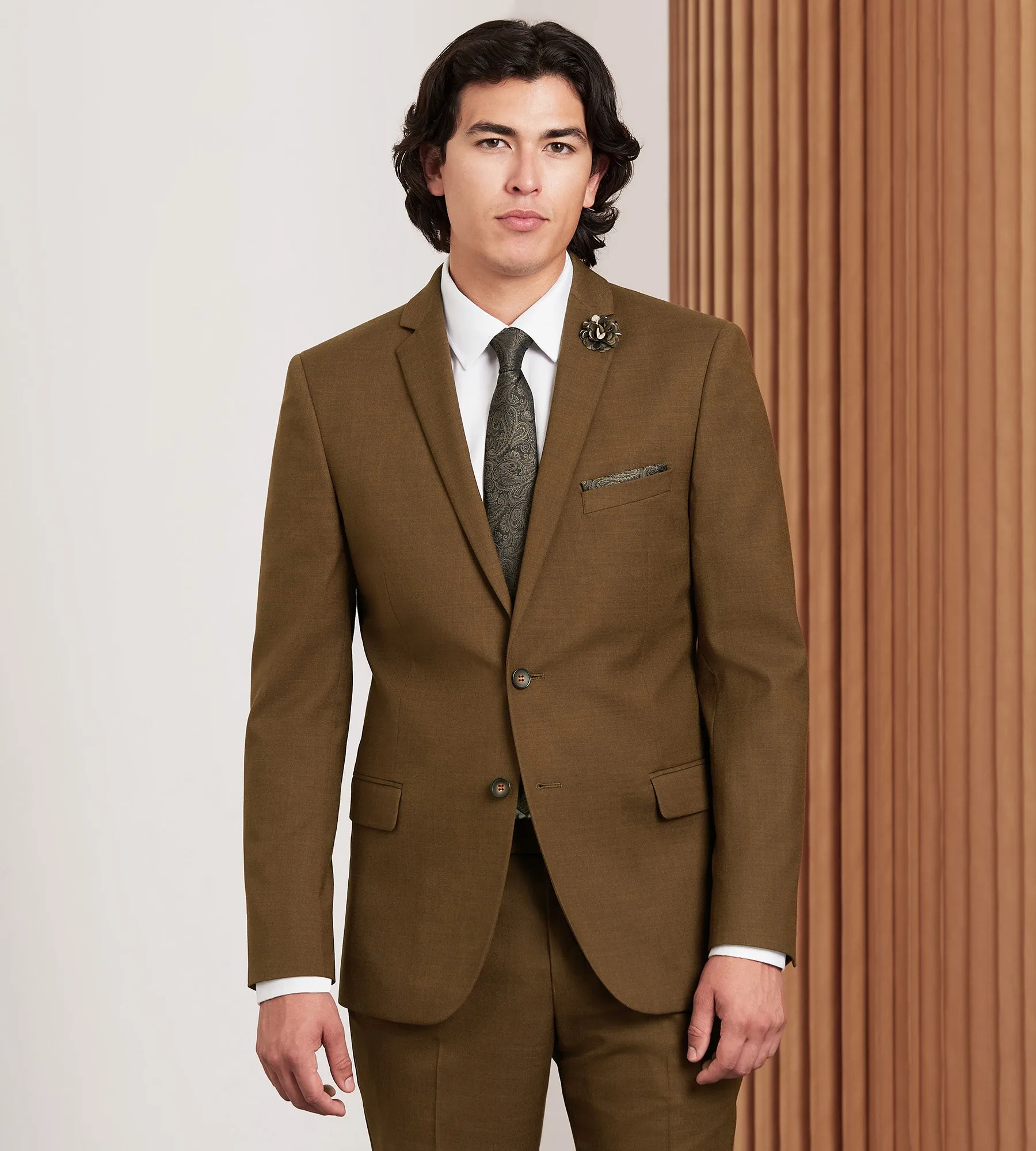 Slim Fit Caramel Solid Suit Jacket