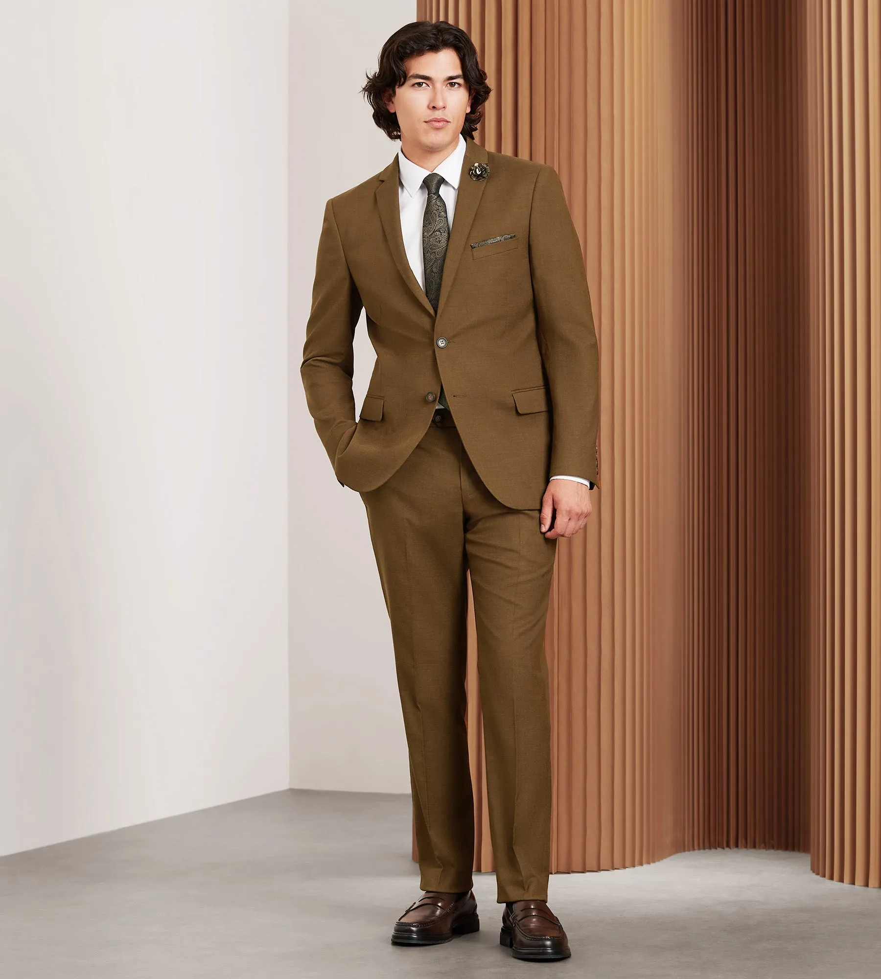 Slim Fit Caramel Solid Suit Jacket