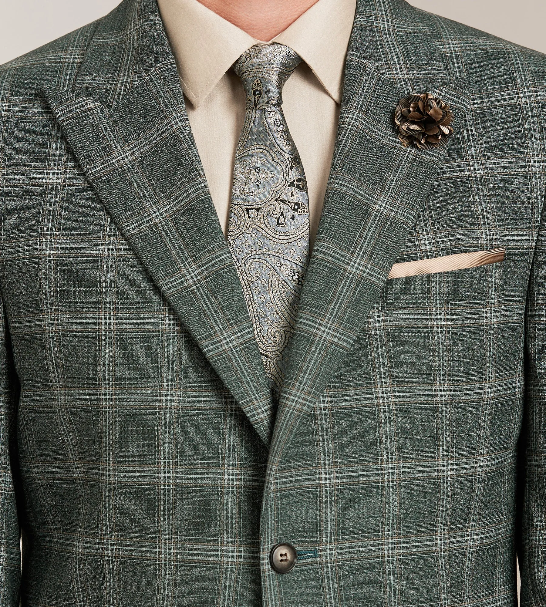 Slim Fit Green Plaid Suit Jacket