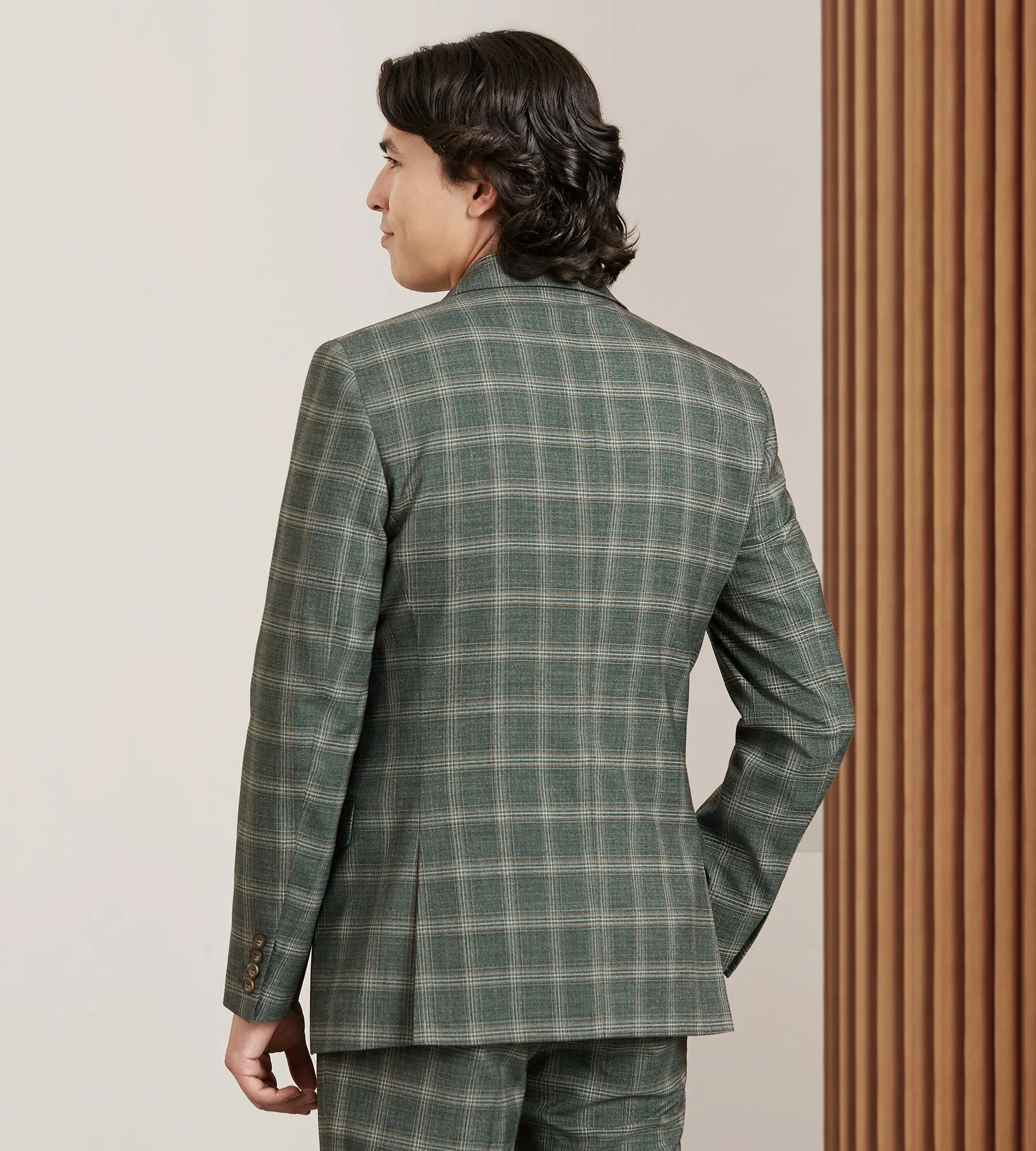 Slim Fit Green Plaid Suit Jacket