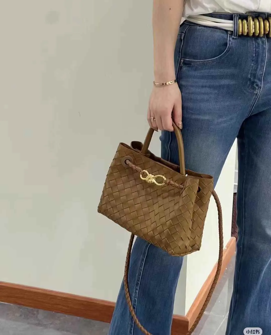 Small Lambskin Leather Knotted Intrecciato Shoulder Bag | Woven Handbag With Metal Buckle, Daily Fashion Designer Bag, Woven Shoulder Purse