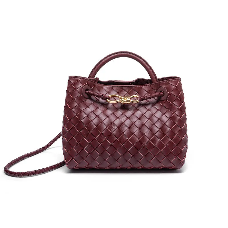 Small Lambskin Leather Knotted Intrecciato Shoulder Bag | Woven Handbag With Metal Buckle, Daily Fashion Designer Bag, Woven Shoulder Purse