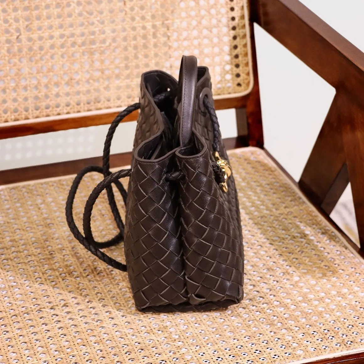 Small Lambskin Leather Knotted Intrecciato Shoulder Bag | Woven Handbag With Metal Buckle, Daily Fashion Designer Bag, Woven Shoulder Purse