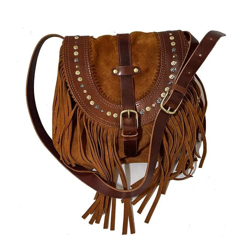 Suede Leather Fringe Bag Tan, Cowhide Leather Fringe Shoulder Purse, Lambskin Fringed Handbag, Crossbody Leather Bag, Handmade Bohemian