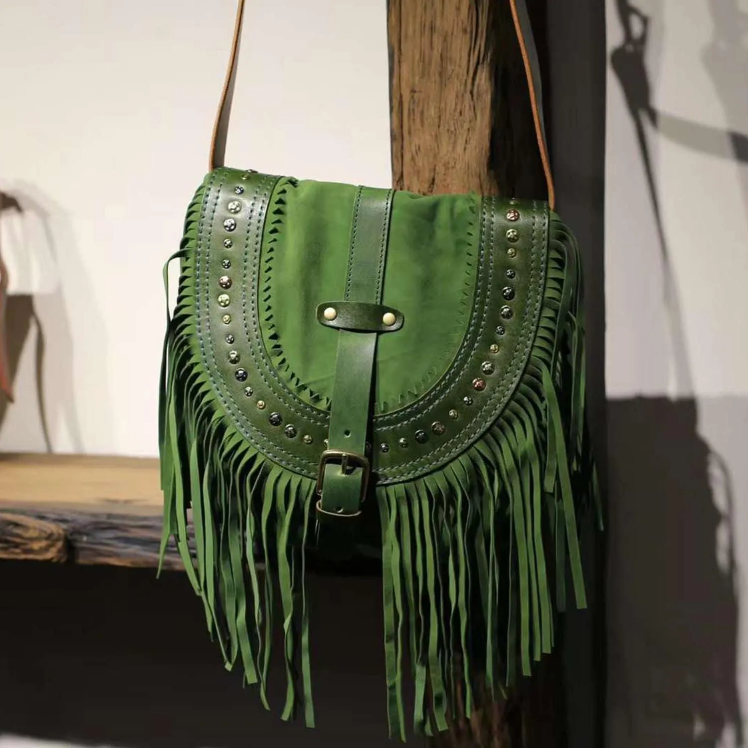 Suede Leather Fringe Bag Tan, Cowhide Leather Fringe Shoulder Purse, Lambskin Fringed Handbag, Crossbody Leather Bag, Handmade Bohemian