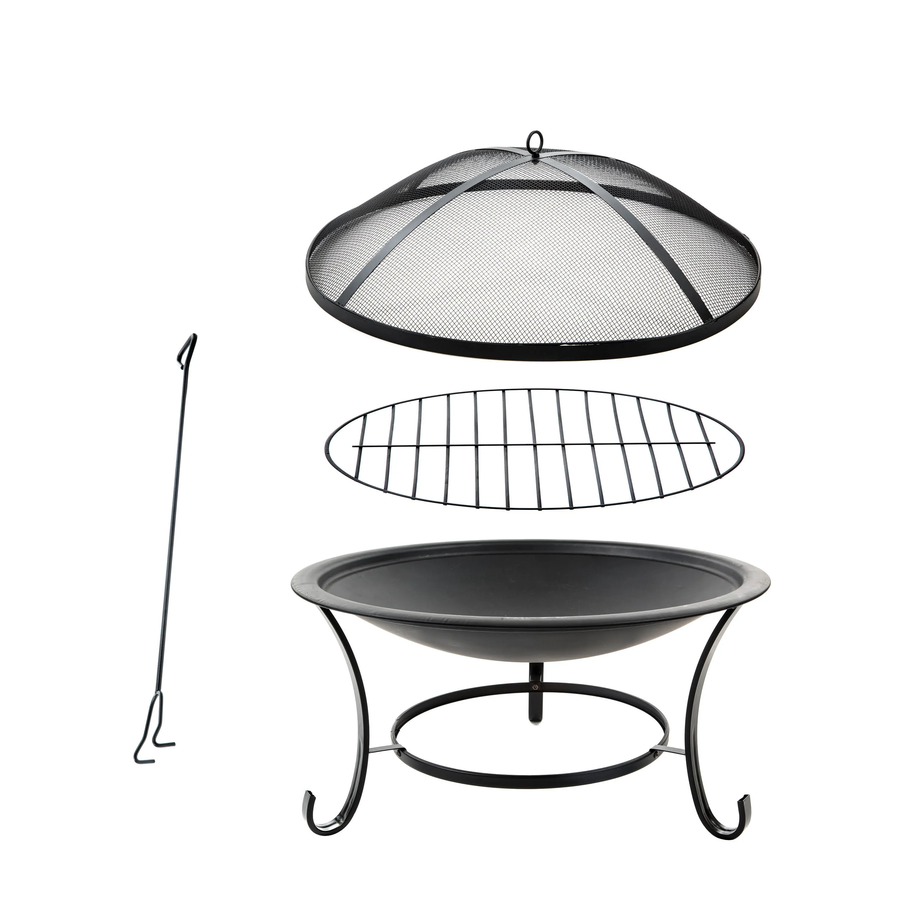 Sun Joe SJFP30 30-Inch Round Steel Fire Pit w/Dome Screen and Poker