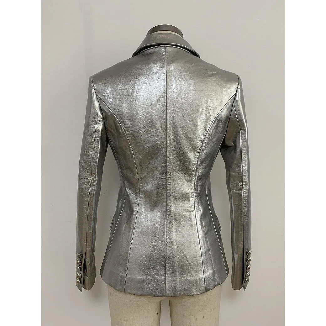 The Margot Faux Leather Blazer - Platinum