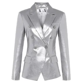 The Margot Faux Leather Blazer - Platinum