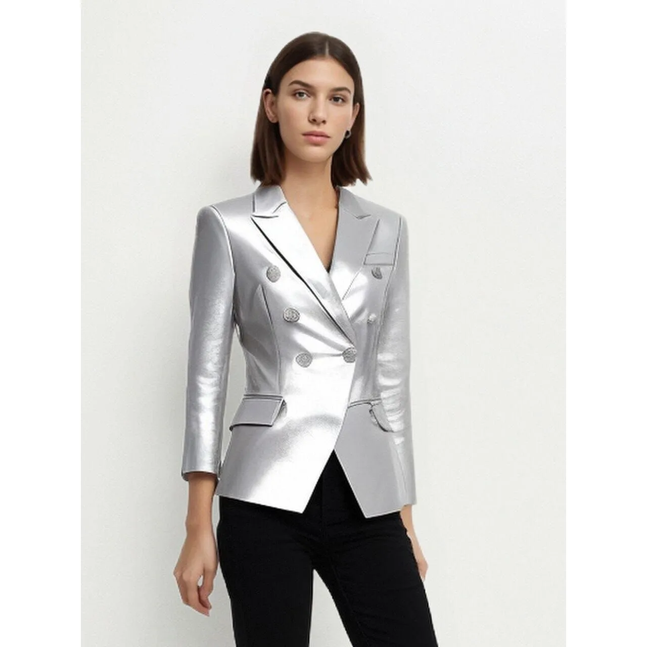 The Margot Faux Leather Blazer - Platinum