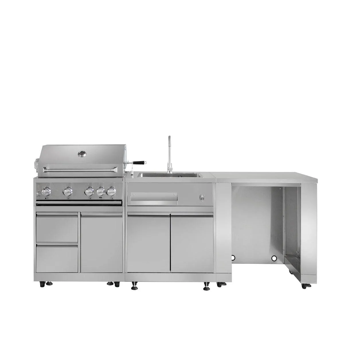 TMG Living Kitchen Pro Series 7-Piece Stainless Steel Modular Outdoor Kitchen Suite Set, 35” Refrigerator Cabinet, 32” BBQ, 4-Burner Gas Grill, Sink, Side Burner, Corner Cabinet, Pizza Oven, TMG-LKS10