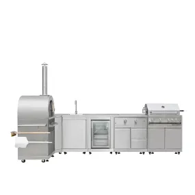 TMG Living Kitchen Pro Series 7-Piece Stainless Steel Modular Outdoor Kitchen Suite Set, 35” Refrigerator Cabinet, 32” BBQ, 4-Burner Gas Grill, Sink, Side Burner, Corner Cabinet, Pizza Oven, TMG-LKS10